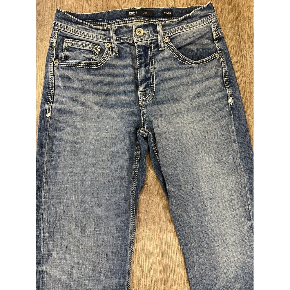 BKE Jake Mens Straight Leg Medium Wash Denim Jeans 32x30 Contrast Stitching